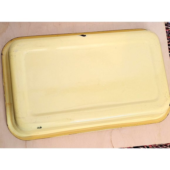 Vintage Yellow Enamel Coated Pan 16.5 x 10 x 2.5 Inches Has Chips - Picture 8 of 14
